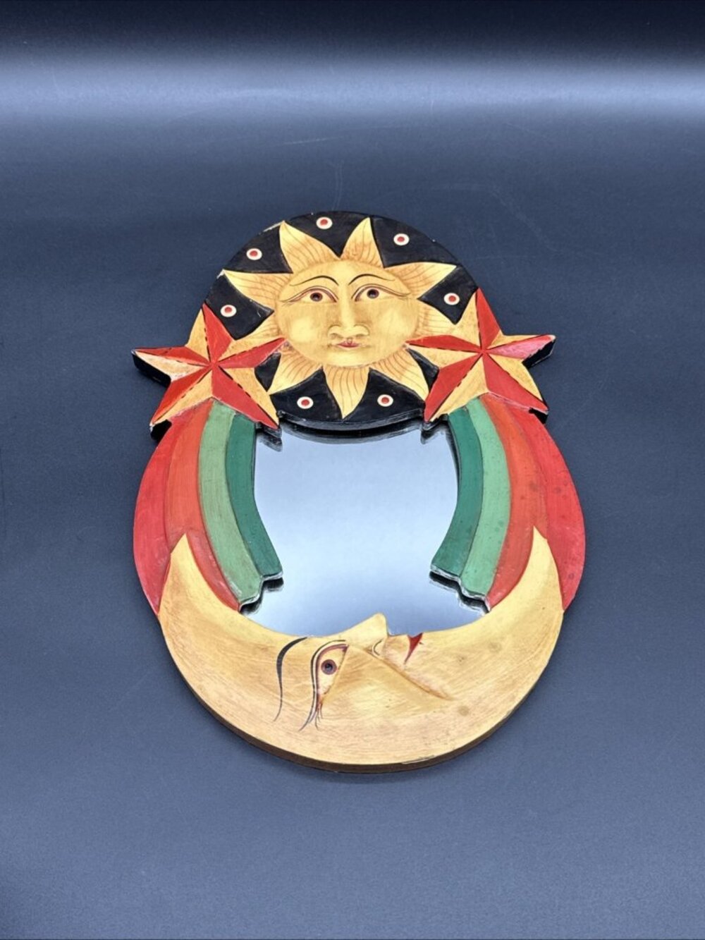 Oval Crescent Celestial Moon & Stars Mirror Wall Hanging Hand painted Y2K Boho